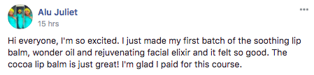 Testimonial Certificate in Making Natural Skincare Products
